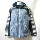 【中古】 【送料無料】 古着 レディースM adidas/アディダス 裏メッシュ ウインドブレーカージャケット フード ジップ ネイビー/花柄 S92953