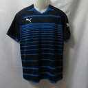 【中古】 【送料無料】 古着 メンズL PUMA/プーマ サッカー フットサル プラクティスシャツ 半袖 練習着 ブラック/ブルー/ボーダー 654673