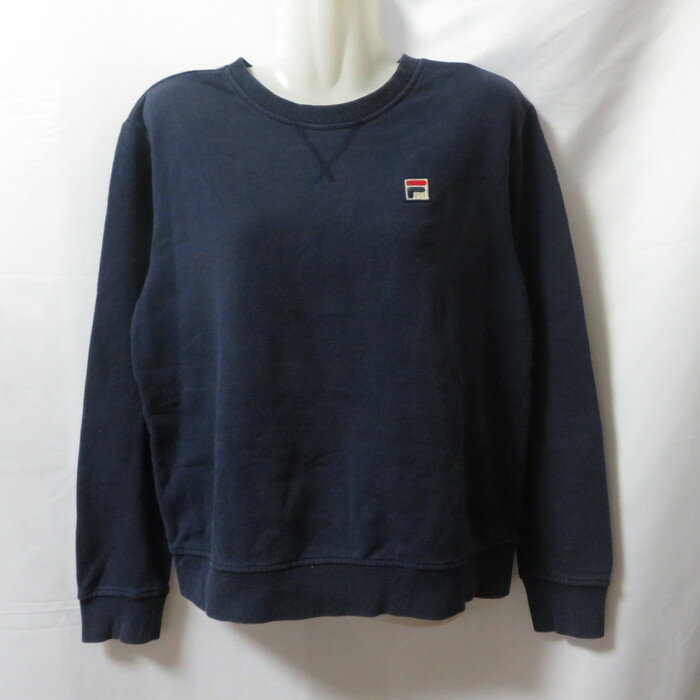 【中古】 【送料無料】 古着 レディースM FILA/フィラ 裏起毛 スウェットシャツ 長袖 トレーナー スポーツ カジュアル ネイビー 1296406