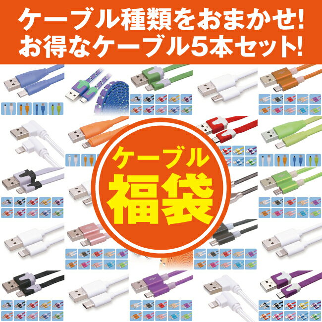 福袋 スマホ 充電ケーブル 5本セット 詰め合わせ ライトニング タイプC マイクロUSB 50cm 1m 2m 3m カラフル 充電コード アイフォン アンドロイド Lightning type-c microUSB iPhone iPad android スマートフォン タブレット