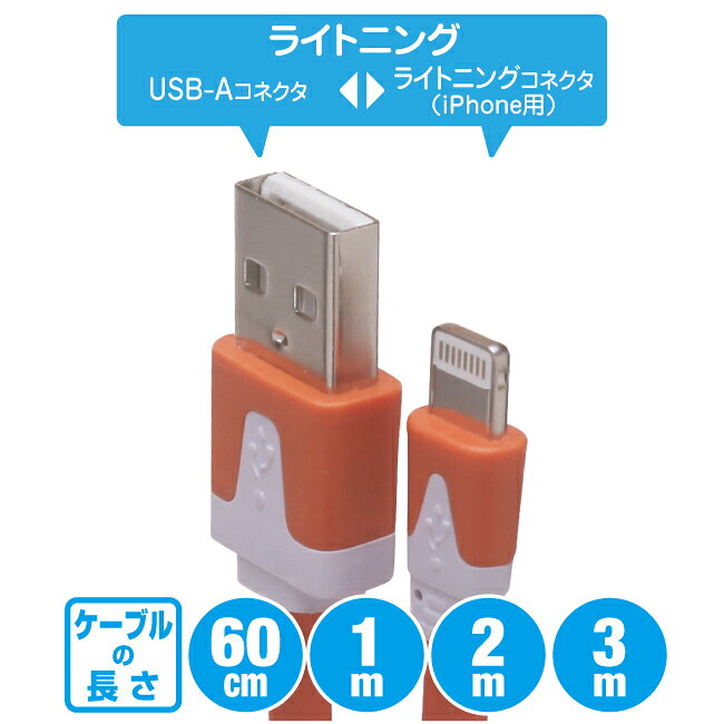 スマホ 充電ケーブル ライトニング マイクロUSB 60cm 1m 2m 3m カラフル フラットケーブル 10色 急速充電 充電コード アイフォン アンドロイド Lightning microUSB iPhone iPad android スマートフォン タブレット (3)