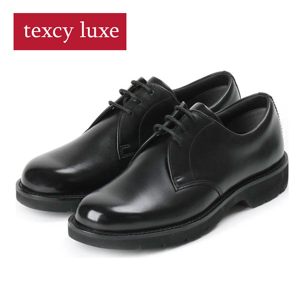 texcy luxe テクシーリュクス TU-8016 ビジネスシューズ スリムフィット ミニマルデザイン 厚底 プレーントウ ブラック クッション性 屈曲性アップ 仕事用 本革 メンズ 1E相当 軽量 抗菌