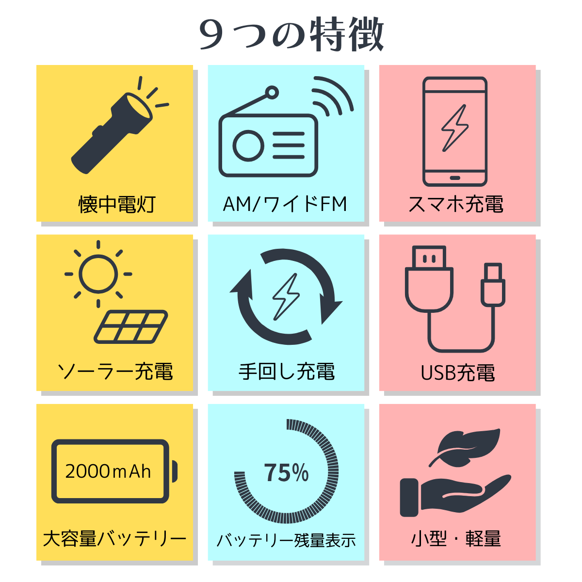 【停電・災害対策】ソーラー多機能ラジオライト USB充電 手回し充電 ソーラー充電 ...