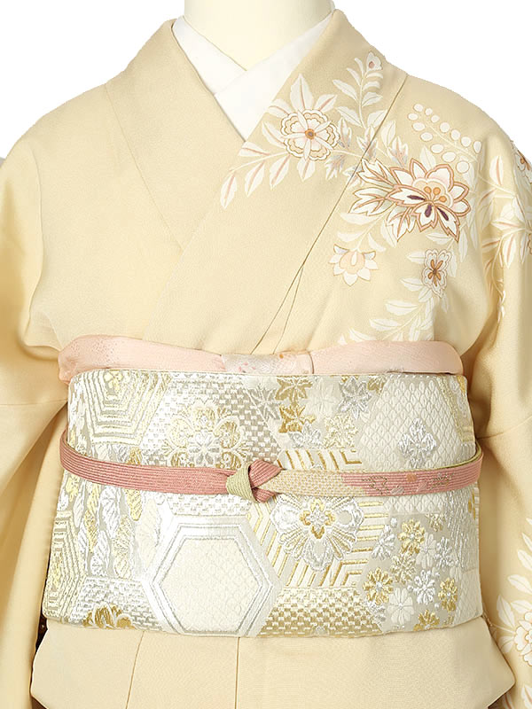 訪問着 レンタル 母 訪問着レンタルフルセットAD0048　クリーム 花模様 正絹 貸衣裳 フルセット rental 訪問着レンタル 七五三 お宮参り 服装 母親 入学式 卒業式 結婚式 女性和服着物 訪問着セット ママ 母 新品足袋プレゼント [往復送料無料]