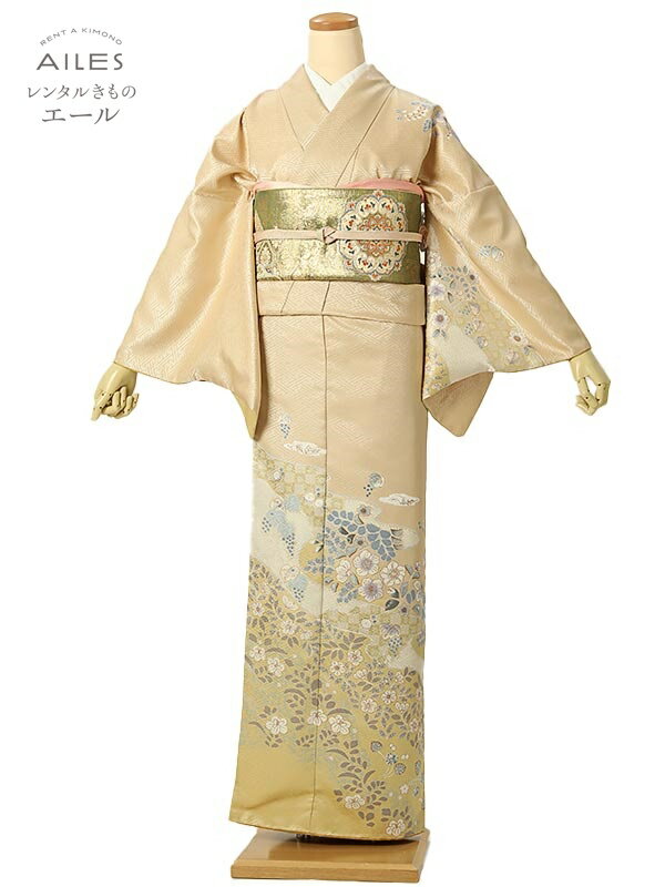 訪問着 レンタル 母 訪問着レンタルフルセットAD0056 ベージュ 四季の花 貸衣裳 フルセット rental 訪..