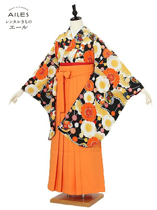 大学生 女 専門学校生 卒業 【レンタル】 卒業レンタル袴 女袴レンタル AG0076 黒 梅 オレンジ 無地袴 ..