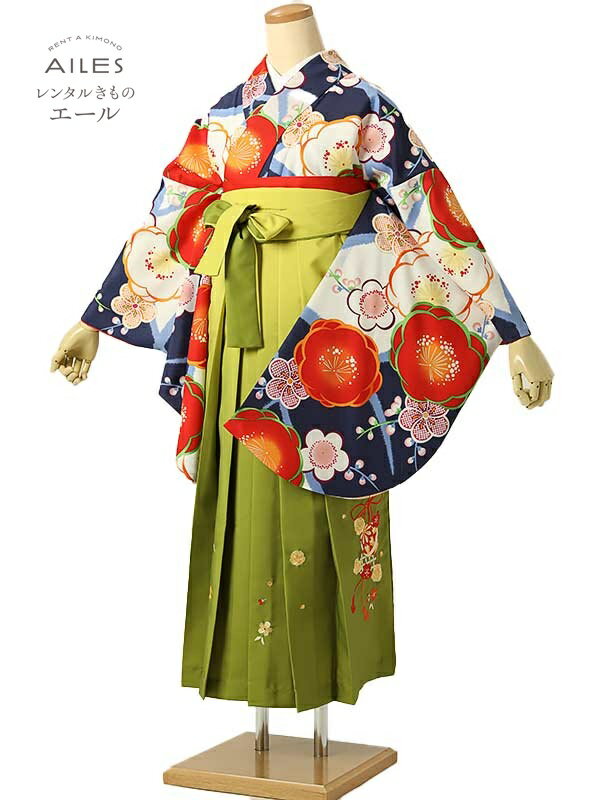大学生 専門学校生 卒業 【レンタル】 卒業レンタル袴 女袴レンタル AG0350 紺 梅 黄 ライトグリーンぼかし 卒業袴 着物レンタル 卒業式 小学校卒業式 レンタルフルセット 女袴 袴 レンタル 女 新品足袋プレゼント 【往復送料無料】(4)