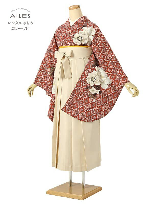 大学生 専門学校生 卒業 【レンタル】 卒業レンタル袴 女袴レンタル AG0521 赤 白 花模様 卒業袴 着物レンタル 卒業式 小学校卒業式 レンタルフルセット 女袴 袴 レンタル 女 新品足袋プレゼント 【往復送料無料】