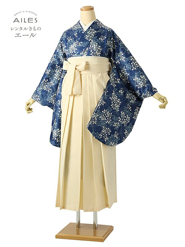 大学生 専門学校生 卒業 【レンタル】 卒業レンタル袴 女袴レンタル AG0658 青 白 小花 卒業袴 着物レンタル 卒業式 小学校卒業式 レンタルフルセット 女袴 袴 レンタル 女 新品足袋プレゼント 【往復送料無料】(4)