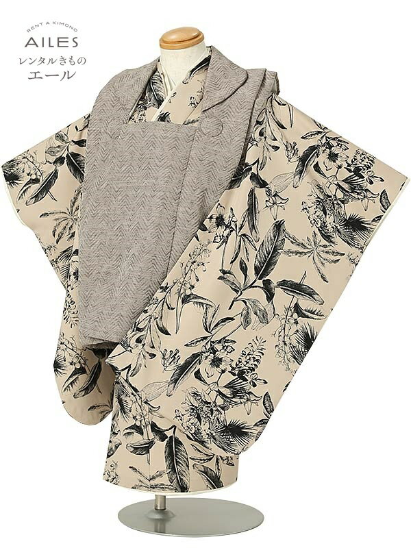 七五三 着物【レンタル】七五三 男の子 3歳被布コートレンタル(3男被布)AO3140 ベージュ 薄グレー モダン 男児 七五三被布コート レンタル 753 被...