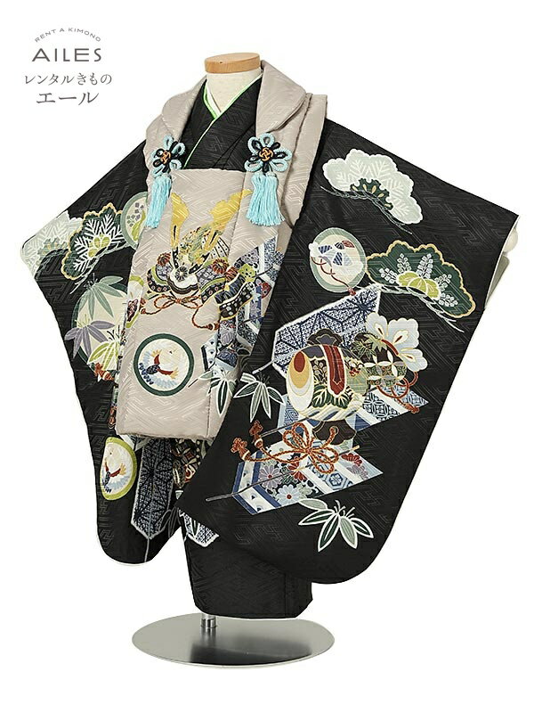 七五三 着物【レンタル】七五三 男の子 3歳被布コートレンタル(3男被布)AO3175 黒 ベージュ 兜 松 男児 七五三被布コート レンタル 753 被布セッ...