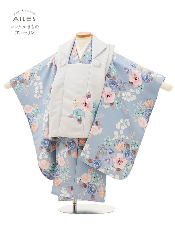 七五三 （レンタル）753 女の子 3歳被布レンタル AP3302 水色　梅　花模様 女児 七五三被布 被布 貸衣装 和装 お正月 お祝い きもの 3歳 七五三 3才女の子 人気柄 子供 753 かわいい 人気 新品足袋プレゼント 送料無料