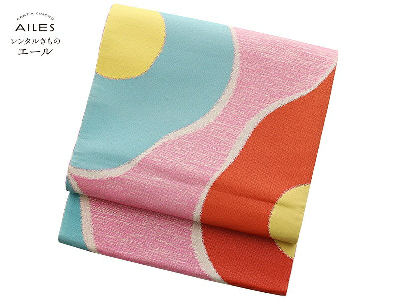 【レンタル】おしゃれ帯 袋帯 単品 FF0024 ピンク地に赤青花模様 帯だけ 単品レンタル 袋帯 振袖 成人式 前撮り 結婚式 フォーマル かわいい 人気 帯 rental 華やか 帯 帯のみ 帯だけレンタル 姉フリ ママフリ 姉振 ママ振 母振 往復送料無料