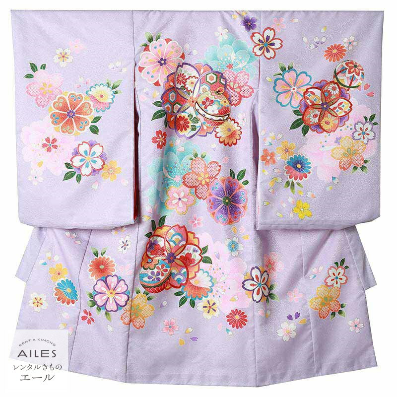 お宮参り 女の子 夏用 【レンタル】女児産着(夏)0033 薄紫 鞠 桜 花模様 可愛い 涼しい 単衣 長襦袢袖..