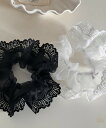 【クリックポスト発送可】【在庫限り】【urge select】オーガンジー レース シュシュ(ホワイト/ブラック)(TK-18154)