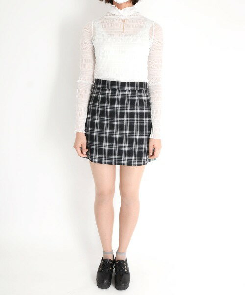 【クリックポスト発送可】【URGE：/アージコロン】チェック柄 台形 ミニスカート（ネイビー/ブラック）（S/M/L）（OP-B-00429）