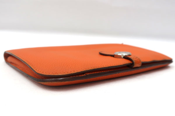 【中古】【メンテナンス保証付】HERMES／エルメス ドゴンGM トゴ オレンジ 財布