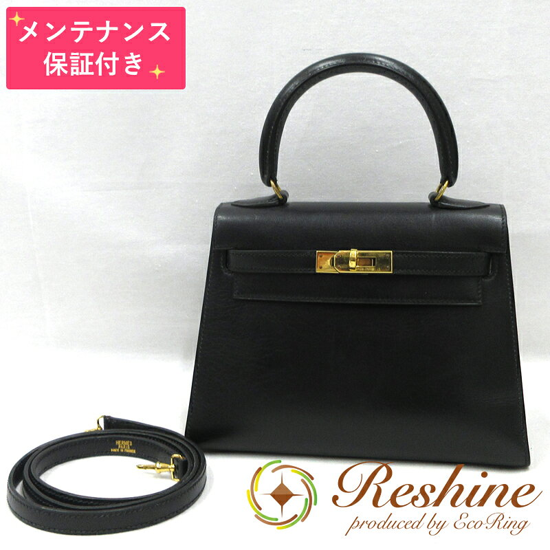 HERMES／エルメス ミニケリー20 ボックスカーフ ブラック ショルダーバッグ
