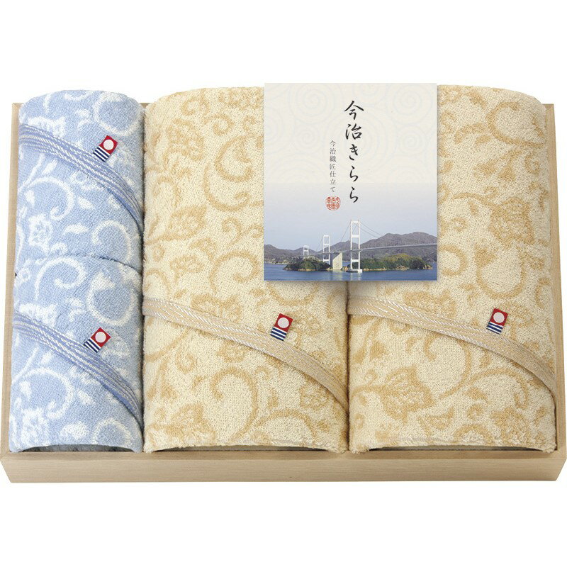 お歳暮 今治きらら 愛媛今治 木箱入バスタオル2P＆ハンドタオル2P 着物 上品 自然 色彩 情緒 和更紗模..