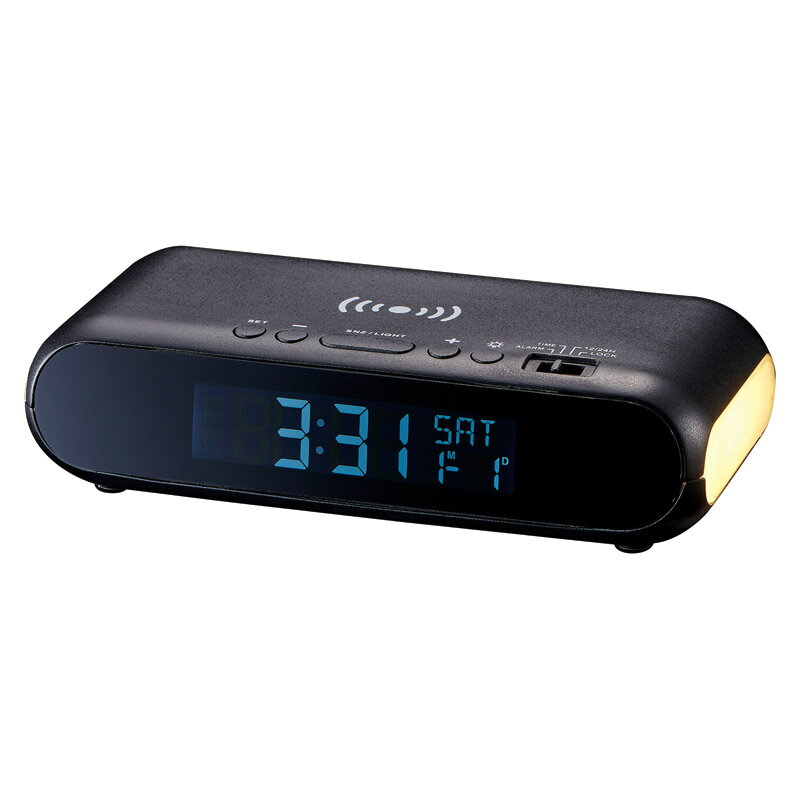 ギフト ワイヤレスチャージャークロック（ナイトライト付） 対応 充電 充電機能付 時計 背面 充電可能 枕元 便利 機能 最大 スマートフォン ワイヤレス ナイトライト アラーム スヌーズ カレンダー バックライト ポート qi USB 15W