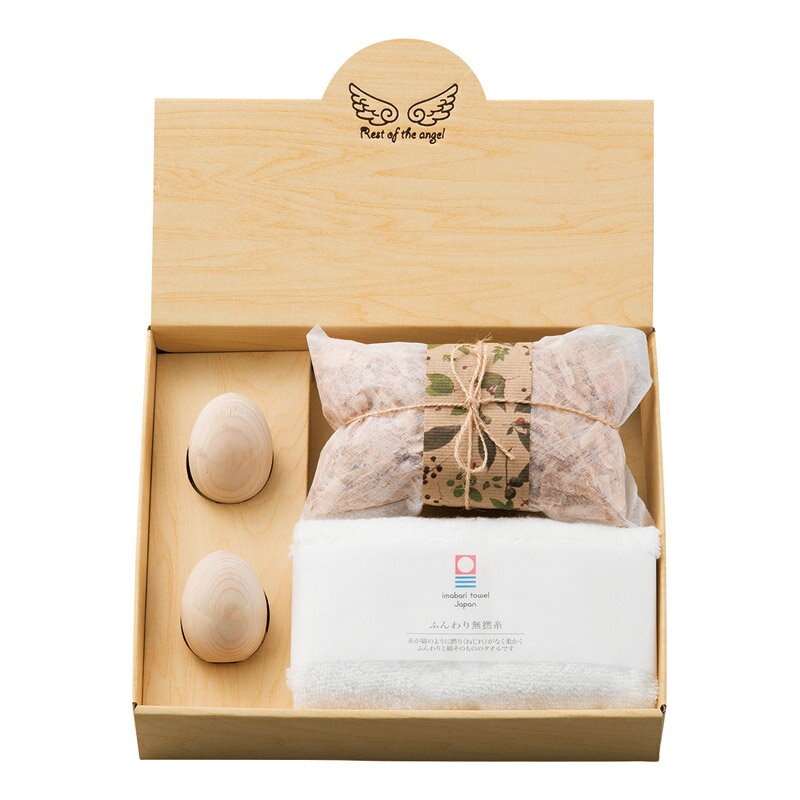 商品名 天使の休息 癒しセット 商品詳細 檜タマゴ・檜バッグ：檜タオル：綿100％檜タマゴ（直径4.2×5.2cm）×2檜バッグ（11×16×2cm）・ウォッシュタオル（34×36cm）×各1 備考 檜は水に強くお風呂に『香り檜』を入れると...