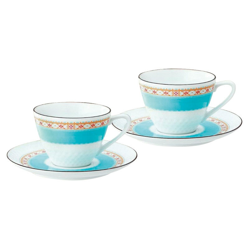 ギフト ノリタケ ハミングブルー ティー コーヒー碗皿ペアセット 小花 菱文様 仕上 電子 対応 上質普段使 食器 ターコイズブルー ベースカラー テイスト テーブルウェア レンジ 和テイスト 子レンジ ジ対応 ギフト スイーツ 和菓子 洋菓子
