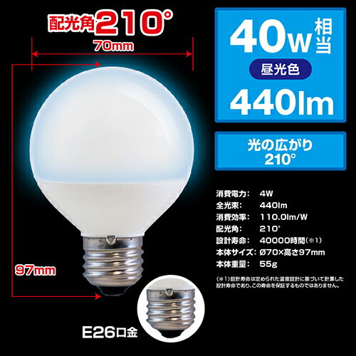 STYLED SDG40D1 LED電球 ボール球タイプ 40W相当 昼光色 全方向 口金E26