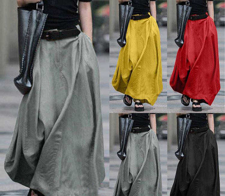 하이 웨스트 론스카 면혼 스커트 롱 스커트 플레어 스커트 맥시 길이 레이디스 코튼 무지 롱 느긋하게 느슨하게 심플 춘추 30대