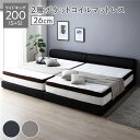 新生活 レザー連結ベッド NOBILIS ノビリス ファミリーサイズ 200cm (S+S) シングル×2個 2層ポケットコイルマットレス付き 厚み26cm 北...
