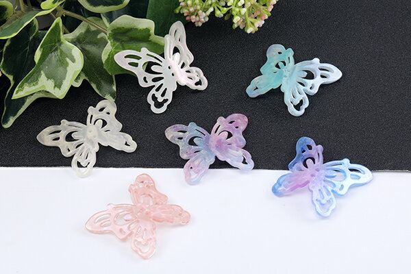 高品質アセテートパーツ シェル調アセテートパーツ 透かし蝶 33×37.5mm（2ヶ）