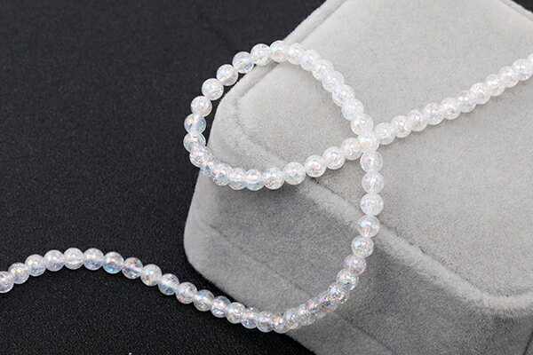 ガラスビーズ ガラスクラックビーズ 丸玉 4mm ホワイト ABカラー（1連）