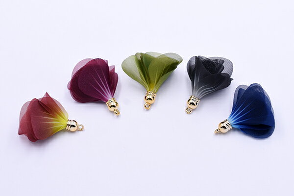 タッセルチャーム ガーゼお花 金具付き【4ヶ】