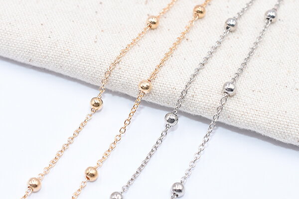 鉄製チェーン 小豆チェーン 1.5mm ビーズ付き ボール 4mm【2m】