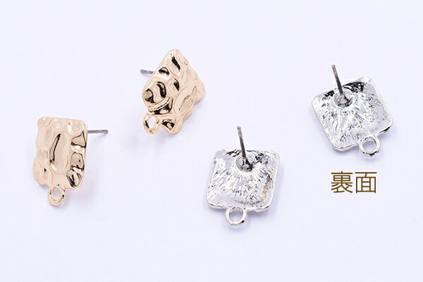 ピアス金具 模様入り正方形 カン付き 13×16mm【4ヶ】