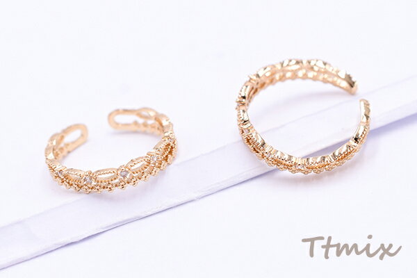 リング 指輪 デザインリング レース ジルコニア付き 3.5×20mm ゴールド【1ヶ】