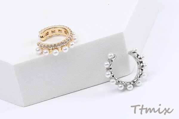 ジルコニア＆パール付きイヤーカフ 18mm 片耳用（1ヶ）