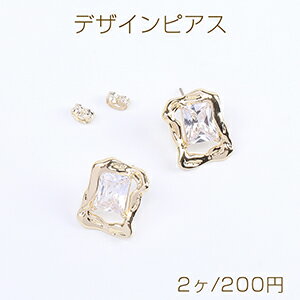 高品質デザインピアス ジルコニアピアス 長方形型ピアス 16×20mm ゴールド（2ヶ）