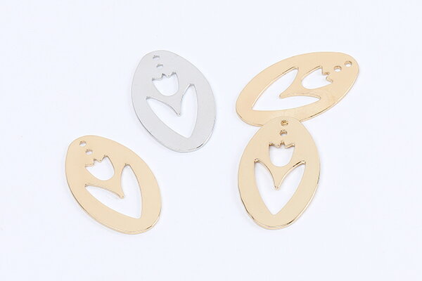 高品質メタルチャーム メタルプレートチャーム オーバルチャーム フラワーの模様 1穴 15×25mm（4ヶ）