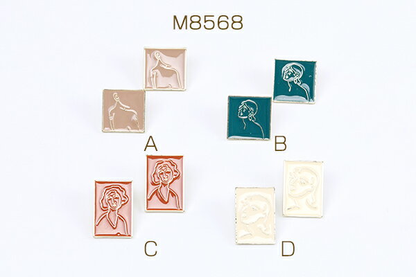 高品質デザインピアス エポ付きピアス フェイス 顔 スクエア型 長方形型 ゴールド（2ヶ）