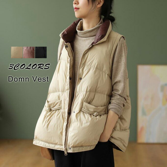 樂天商城 - ダウンベスト レディース ノースリーブコート 立ち襟 ショート丈 ダウンコート 袖なしジャケット カジュアルベスト 大きいサイズ 着回し 秋冬ベスト オシャレ 送料無料