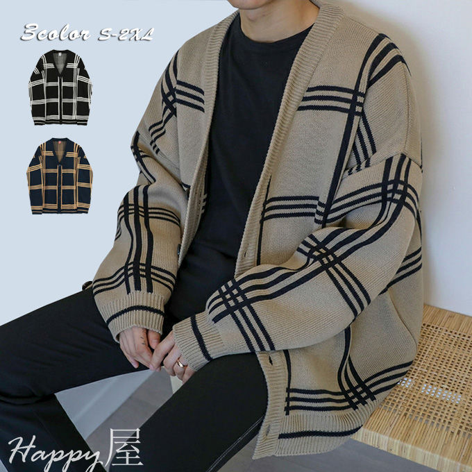 樂天商城 - ニットカーディガン メンズ 長袖 ショート丈　ファスナー リブ ジャケット アウター 細身 無地 カジュアル おしゃれ ファッション 秋 新作 送料無料