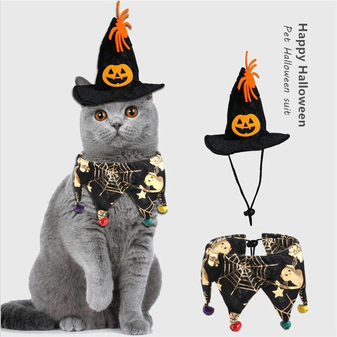 帽子+スカーフ ハロウィン変身 犬用 猫ちゃん 帽子 猫用 首輪 ストール アクセサリー クリスマス ペット用 帽子 コスプレ ペット用品 可愛い 散歩 写真記念 撮影 コスチューム 簡単変装 犬猫用帽子 ハロウィン 仮装 コスプレ ハロウィン 衣装 仮装