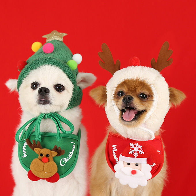 スカーフ 帽子 小型犬 ドッグウェア かわいい よだれタオル+帽子 ドッグ 中型犬 犬用 おしゃれ サンタクロース トナカイ 犬服 動物 ペット 首輪 よだれタオル ストール チワワ クリスマス 犬用品 猫用品 仮装 犬の服