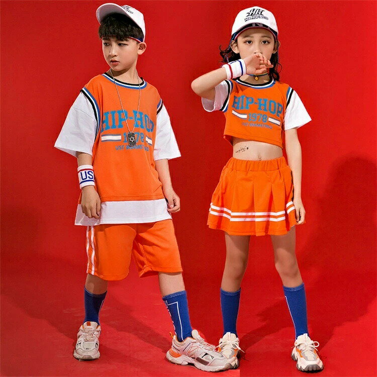 上下セット パンツセット スカートセット キッズダンス 衣装 ヒップホップ スカート トップス へそ出し..
