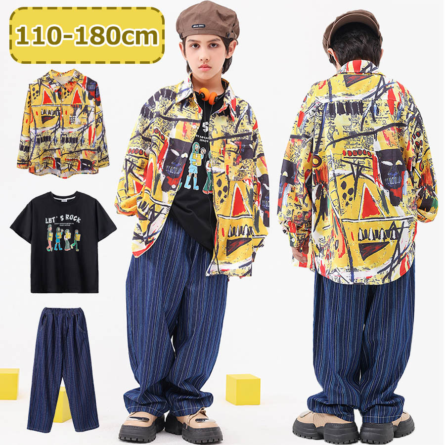 派手 ダンス衣装 セットアップ キッズ 女の子 男の子 シャツ ダンスパンツ 上下セット ヒップホップ ダンス衣装 韓国 高校生 かっこいい hiphop キッズ ダンスウェア おしゃれ 個性派 ストリート系 原宿系 普段着 K-POP 練習着 演出服 団体服 発表会 110-180cm 送料無料