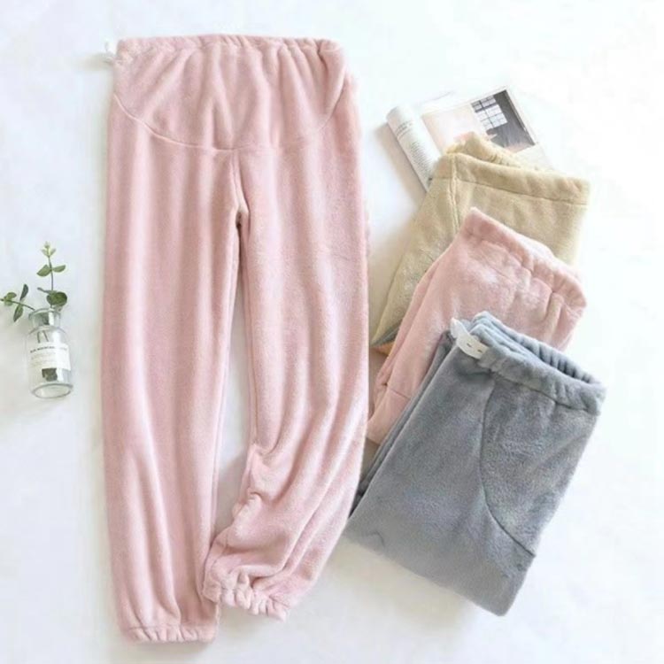 リラックス ふわふわ ゆったり パジャマ ウエスト調整可能 マタニティ 秋 無地 可愛い 大きいサイズ ルームパンツ 暖かい あったか 長ズボン 冬 もこもこ 2