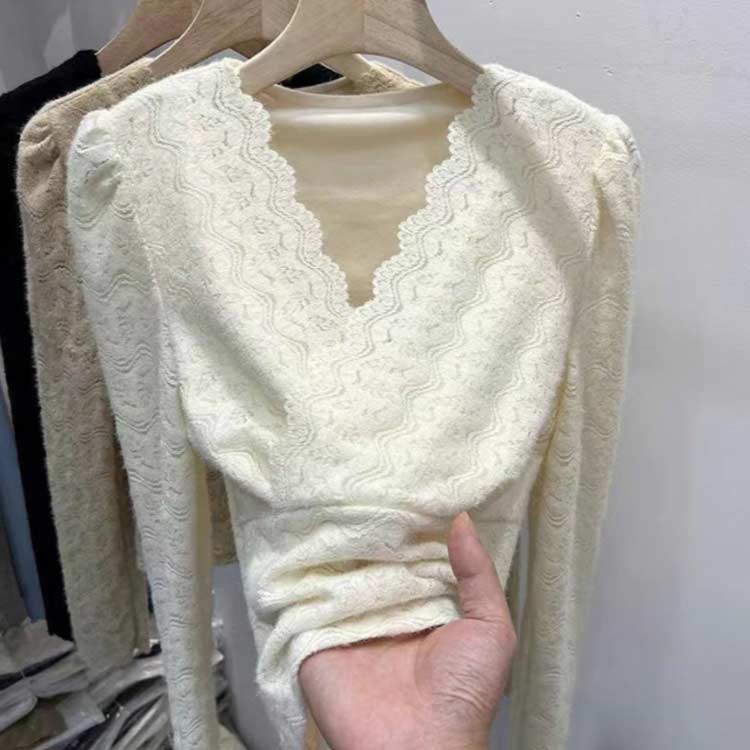 カットソー 裏起毛 厚手 あったか 長袖 総レース 着痩せ 刺繍 無地 オフィス 通勤 セクシー レース レディース トップス vネック おしゃれ きれいめ tシャツ 40代 フェミニン 大人 OL 春 秋 冬 20代 30代 花柄