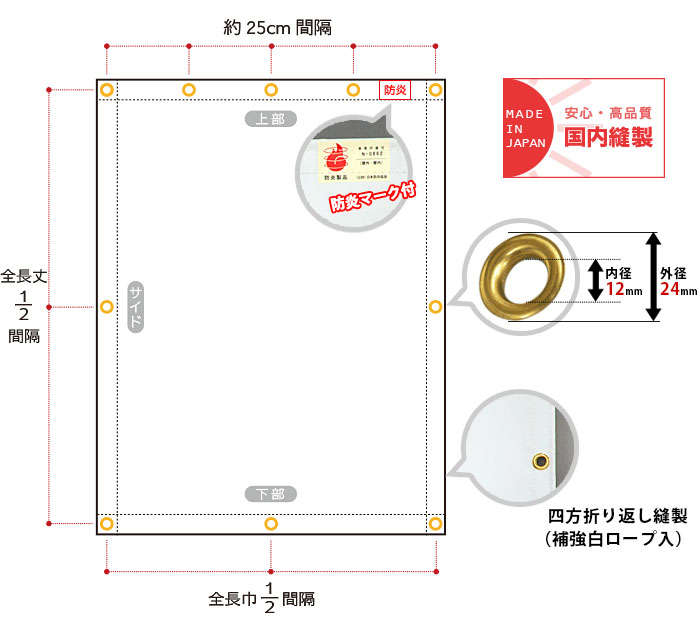 養生シート エステル防炎2類 建築白養生シート 0.28mmt 幅361〜450cm 丈401〜450cm 耐候性 防水性 雨よけ 日覆い 野積みシート テント カバー サイズオーダー 【FT12】 JQ