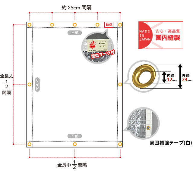 「既製サイズ」透明　無色透明　糸入り　丈夫なPVC防炎ビニールカーテン〈0.35mm厚〉【FT06】ガレージ・ベランダ・部屋の間仕切に！/冷暖房効果UP！/節電・防塵・防虫対策に！/ 幅195cm×丈250cm《即日出荷》[ビニールシート ビニシー]