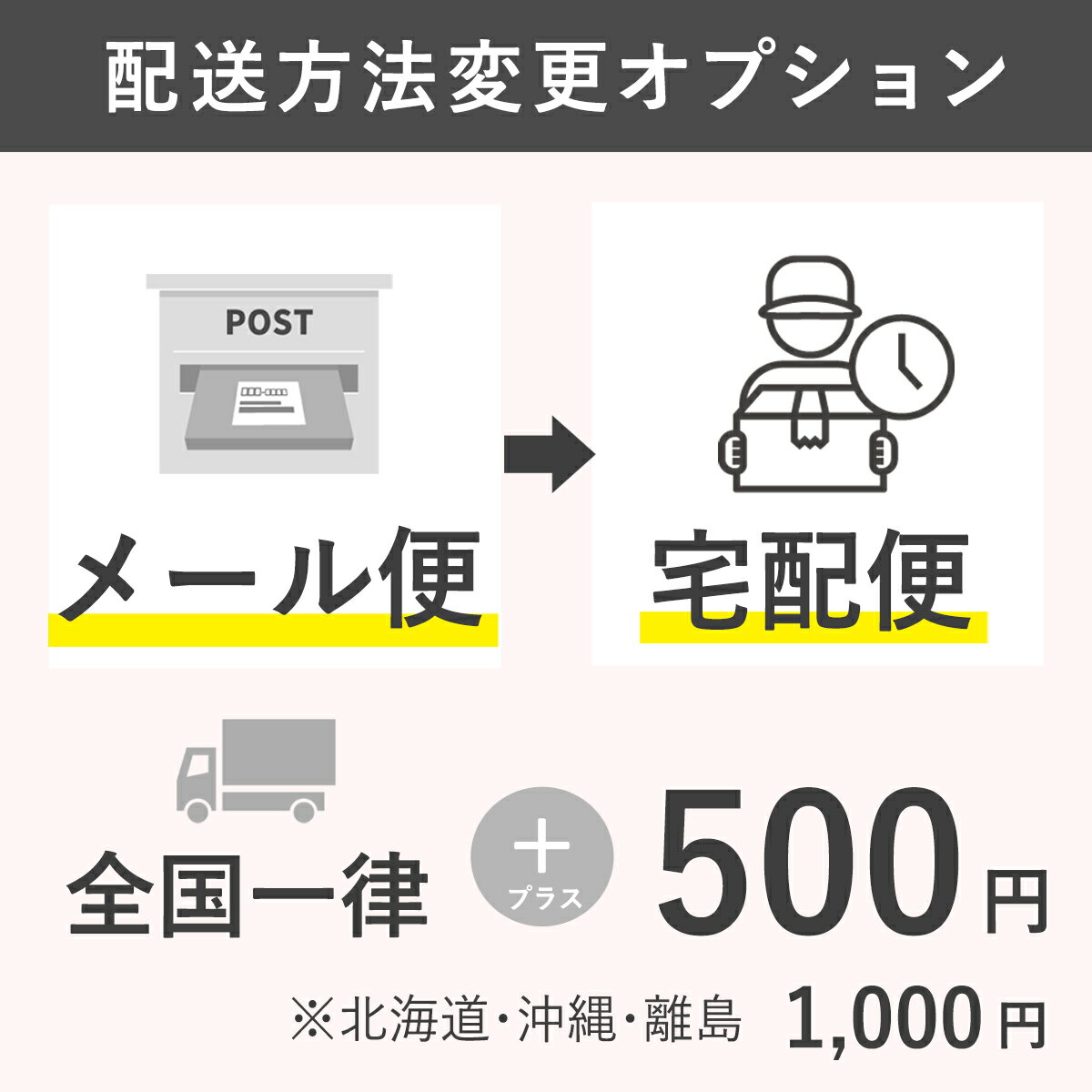 ＜配送方法変更＞追跡・補償のない「メール便」から追跡・補償・時間指定可能な配送に変更追加オプション